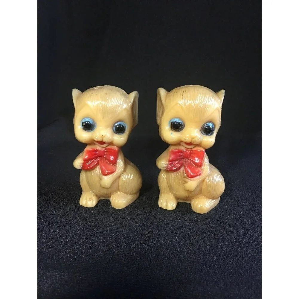 VINTAGE Mice W/ Red Bows SALT & PEPPER SHAKERS - Celluloid Mouse